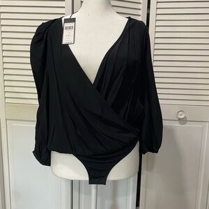 BCBGMaxAzria Black Draped Bodysuit